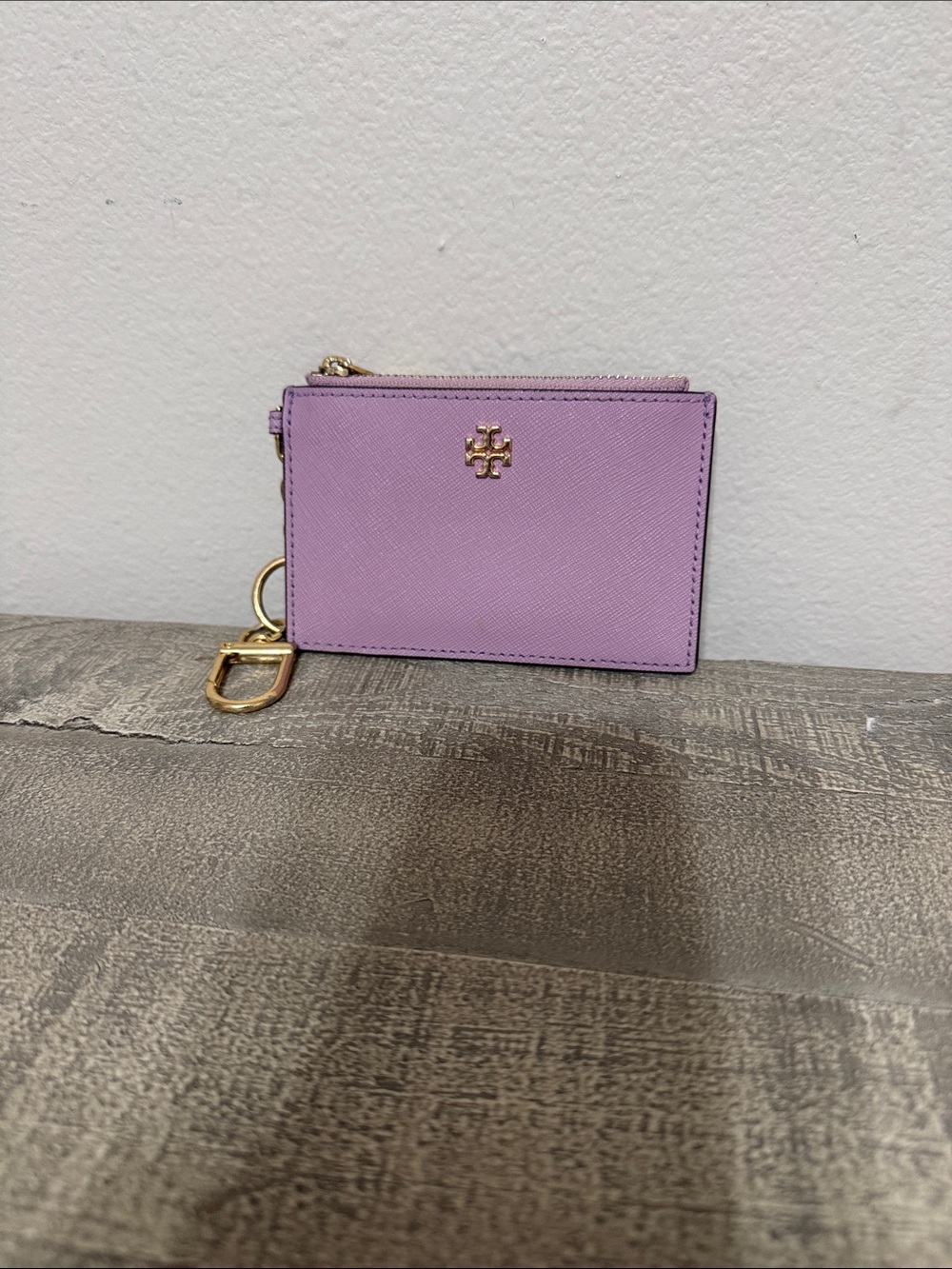 Tory Burch Lilac Saffiano Leather Key & Card Holder with Gold Hardware